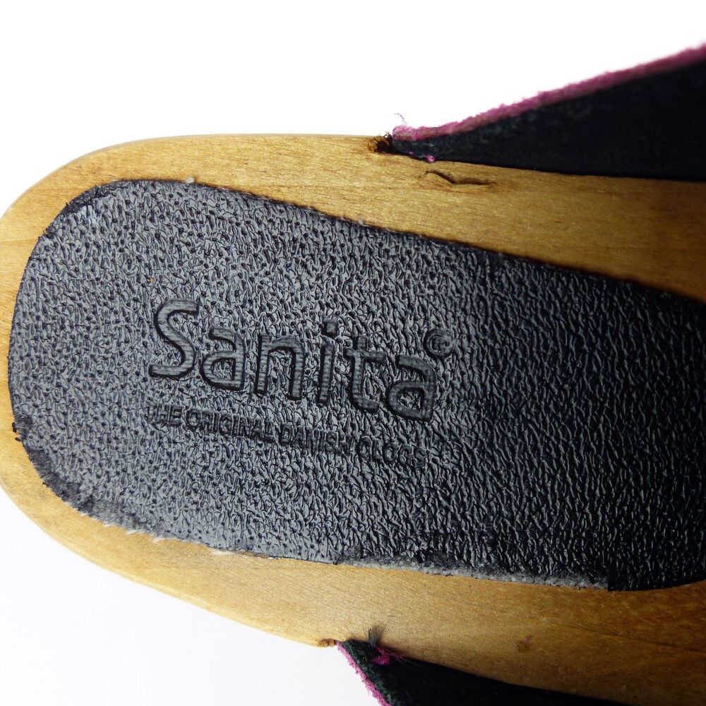 Sanita Platform Mule Clogs Womens 8-8.5 US 39 Pink Floral Suede Boho Sweden - Picture 9 of 16